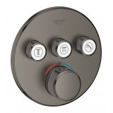 Внешняя часть термостата для ванны и душа GROHE Grohtherm SmartControl на 3 потребителя, круглая, темный графит матовый 