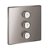 Внешняя часть переключателя потоков GROHE Grohtherm SmartControl на 3 положения, квадратная, темный графит глянец 