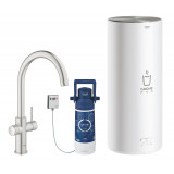 Комплект для кухни GROHE Red Duo с C-образным смесителем, бойлером L-Size и фильтром, суперсталь
