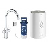 Комплект для кухни GROHE Red Duo с C-образным смесителем, бойлером M-Size и фильтром, хром 