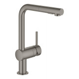 Смеситель для кухонной мойки GROHE Minta с вытяжным душем, L-образный излив, темный графит матовый 