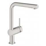 Смеситель для кухонной мойки GROHE Minta с вытяжным душем, L-образный излив, суперсталь 