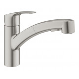 Смеситель для кухонной мойки GROHE Eurosmart с вытяжным душем, суперсталь 