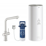Комплект для кухни GROHE Red Duo с L-образным смесителем, бойлером L-Size и фильтром, суперсталь 