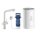 Комплект для кухни GROHE Red Duo с L-образным смесителем, бойлером M-Size и фильтром, суперсталь 