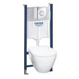 Система инсталляции GROHE Solido Compact, набор 4 в 1 с подвесным унитазом Lecico Serel и панелью смыва Nova Cosmopolitan, хром 