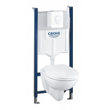 Система инсталляции GROHE Solido Compact, набор 4 в 1 с подвесным унитазом Lecico Perth и панелью смыва Skate Air 