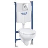 Готовый набор для унитаза GROHE QuickFix Bau Ceramic: система инсталляции Solido 5 в 1, подвесной унитаз Bau Ceramic, сиденье с микролифтом, панель смыва Sail, шумоизоляция 
