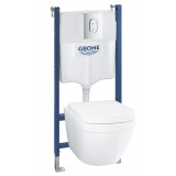 Система инсталляции, GROHE Solido Euro Ceramic, набор 5 в 1 с подвесным унитазом и панелью смыва Arena Cosmopolitan
