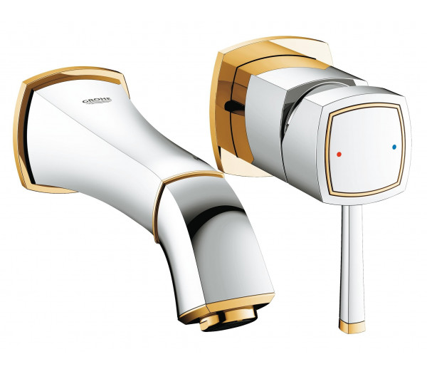 Внешняя часть смесителя для раковины GROHE Grandera на 2 отверстия (вынос 177 мм), хром/золото 