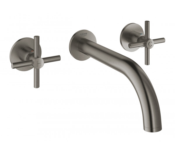 Внешняя часть смесителя для раковины GROHE Atrio настенного монтажа на 3 отверстия, двухвентильный, темный графит матовый 