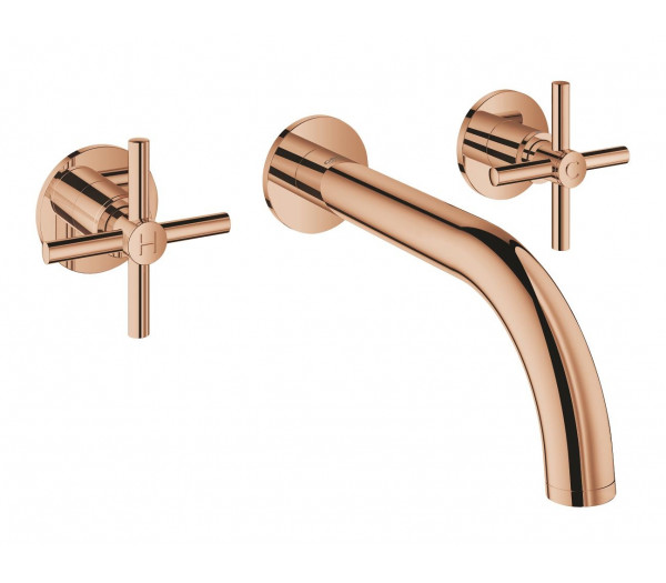 Внешняя часть смесителя для раковины GROHE Atrio настенного монтажа на 3 отверстия, двухвентильный, теплый закат глянец 