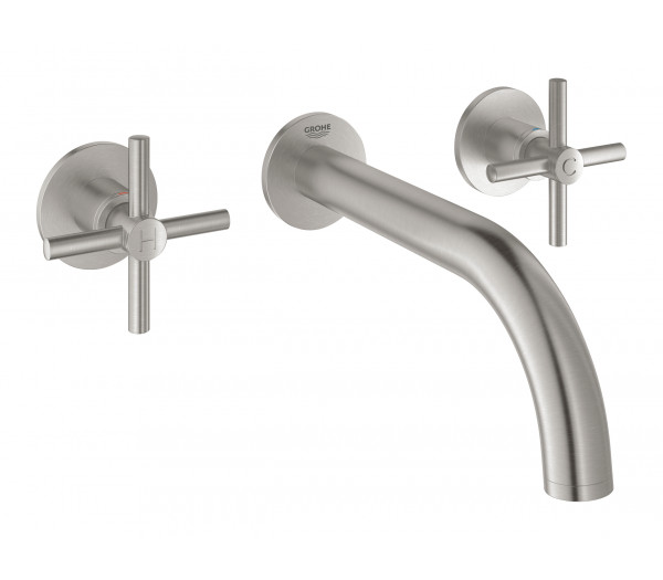 Внешняя часть смесителя для раковины GROHE Atrio настенного монтажа на 3 отверстия, двухвентильный, суперсталь 