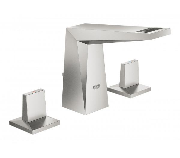 Смеситель для раковины GROHE Allure Brilliant на 3 отверстия, с донным клапаном и низким изливом, суперсталь 