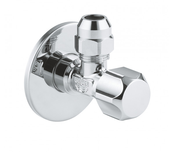 Угловой вентиль GROHE с металлической розеткой и уплотнительным кольцом, 1/2"*3/8", хром 