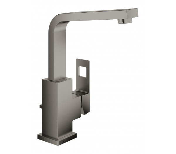 Смеситель для раковины GROHE Eurocube с донным клапаном и высоким изливом, темный графит матовый 