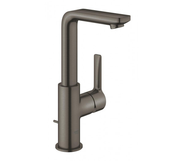 Смеситель для раковины GROHE Lineare, высокий излив, с донным клапаном, темный графит матовый 