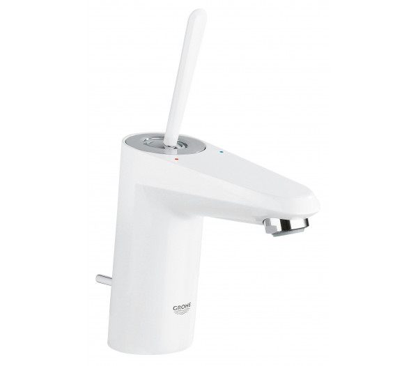 Смеситель для раковины GROHE Eurodisc Joy с донным клапаном, низкий излив, белая луна 