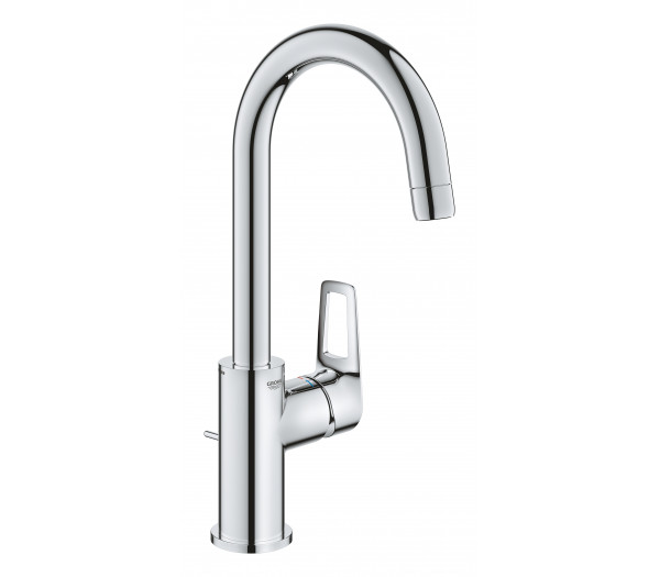 Смеситель для раковины GROHE BauLoop с ограничителем температуры и рычажным донным клапаном, L-Size, хром 