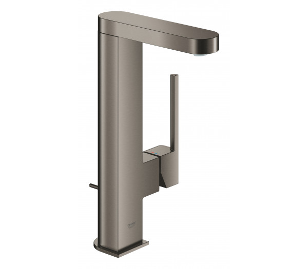 Смеситель для раковины GROHE Plus с донным клапаном и вытяжным изливом, темный графит матовый 