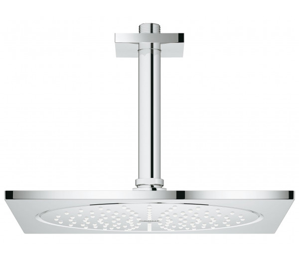 Верхний душ с кронштейном GROHE Rainshower F-series, 254х254 мм, потолочный кронштейн, с ограничением расхода воды, хром 