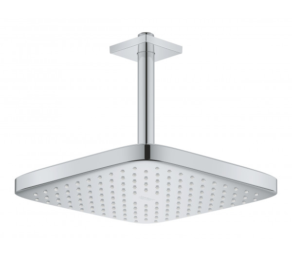 Верхний душ GROHE Tempesta CUBE 250, квадратный (низ-хром, верх-белый) + Душевой кронштейн потолочный 142 мм, хром (26688000)