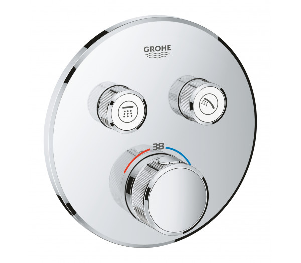 Внешняя часть термостата для ванны и душа GROHE Grohtherm SmartControl на 2 потребителя, круглая, хром 