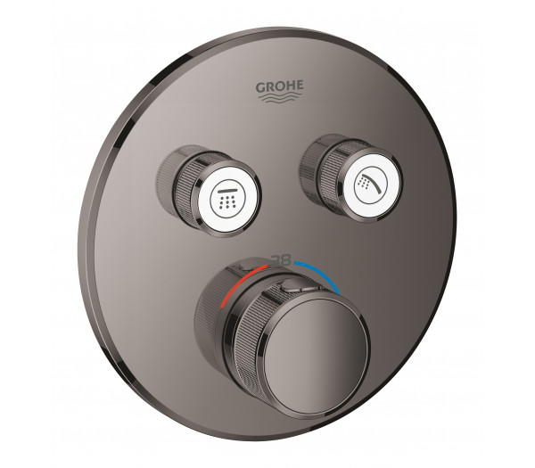 Внешняя часть термостата для ванны и душа GROHE Grohtherm SmartControl на 2 потребителя, круглая, темный графит глянец (29119A00)