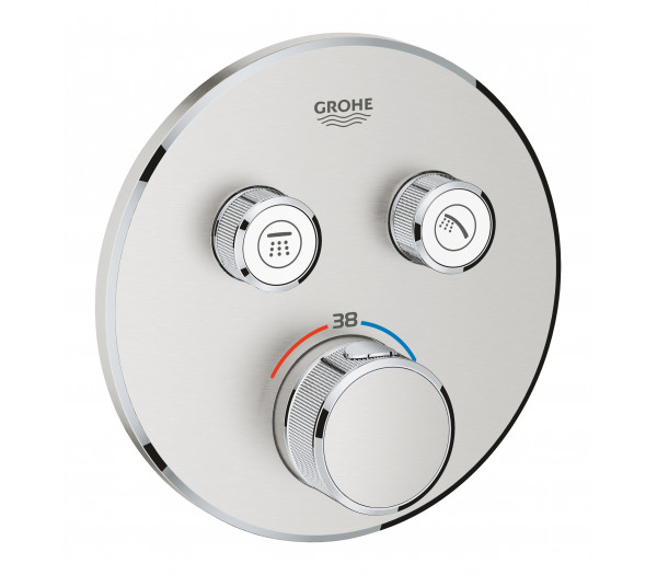 Внешняя часть термостата для ванны и душа GROHE Grohtherm SmartControl на 2 потребителя, круглая, суперсталь 