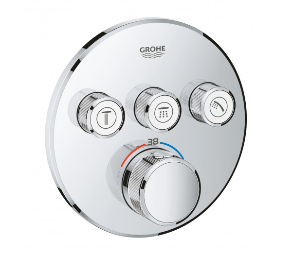 Внешняя часть термостата для ванны и душа GROHE Grohtherm SmartControl на 3 потребителя, круглая, хром 