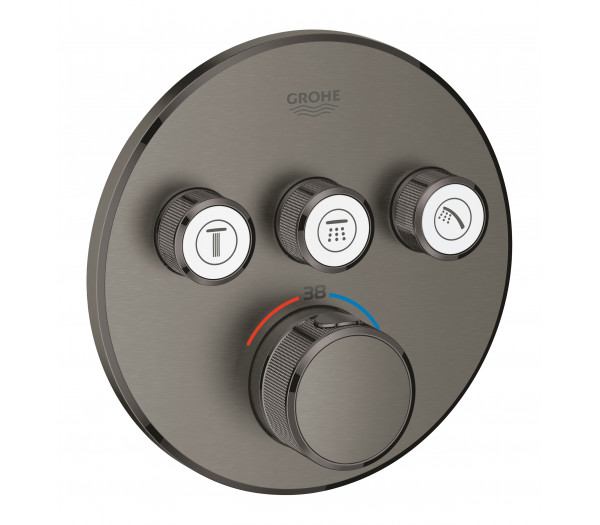 Внешняя часть термостата для ванны и душа GROHE Grohtherm SmartControl на 3 потребителя, круглая, темный графит матовый 