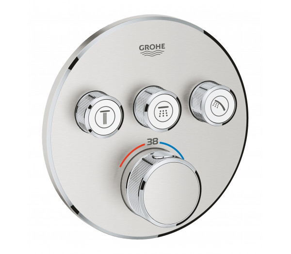 Внешняя часть термостата для ванны и душа GROHE Grohtherm SmartControl на 3 потребителя, круглая, суперсталь 