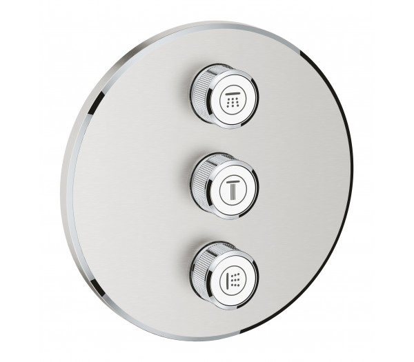 Внешняя часть переключателя потоков GROHE Grohtherm SmartControl на 3 положения, круглая, суперсталь 