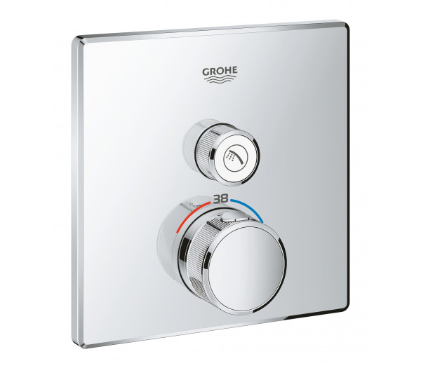 Внешняя часть термостата для душа GROHE Grohtherm SmartControl на 1 потребителя, квадратная, хром 
