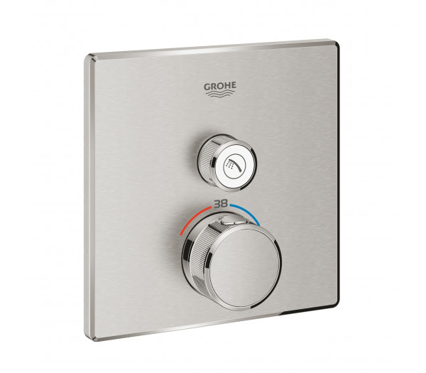 Внешняя часть термостата для душа GROHE Grohtherm SmartControl на 1 потребителя, квадратная, суперсталь 