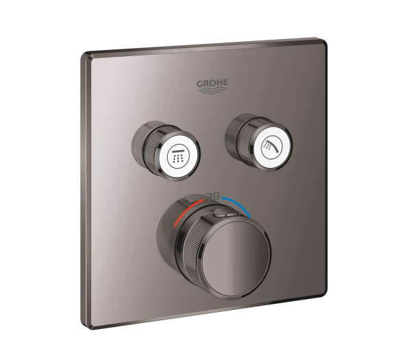 Внешняя часть термостата для ванны и душа GROHE Grohtherm SmartControl на 2 потребителя, квадратная, темный графит глянец 