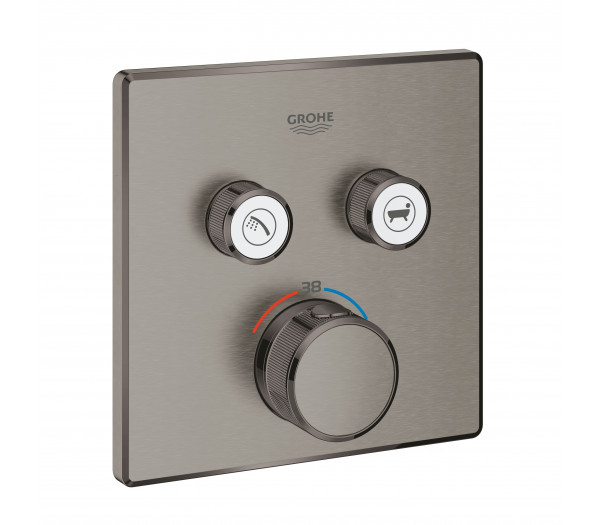 Внешняя часть термостата для ванны и душа GROHE Grohtherm SmartControl на 2 потребителя, квадратная, темный графит матовый 