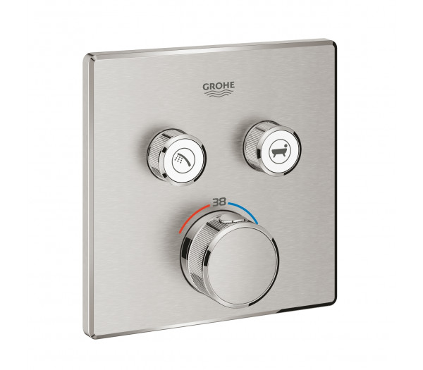 Внешняя часть термостата для ванны и душа GROHE Grohtherm SmartControl на 2 потребителя, квадратная, суперсталь (29124DC0)