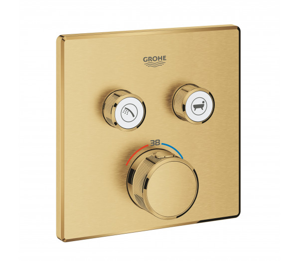 Внешняя часть термостата для ванны и душа GROHE Grohtherm SmartControl на 2 потребителя, квадратная, холодный рассвет матовый (29124GN0)