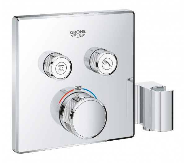 Внешняя часть термостата для ванны и душа GROHE Grohtherm SmartControl на 2 потребителя, квадратная, с держателем ручного душа, хром 