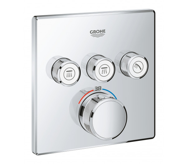 Внешняя часть термостата для ванны и душа GROHE Grohtherm SmartControl на 3 потребителя, квадратная, хром 
