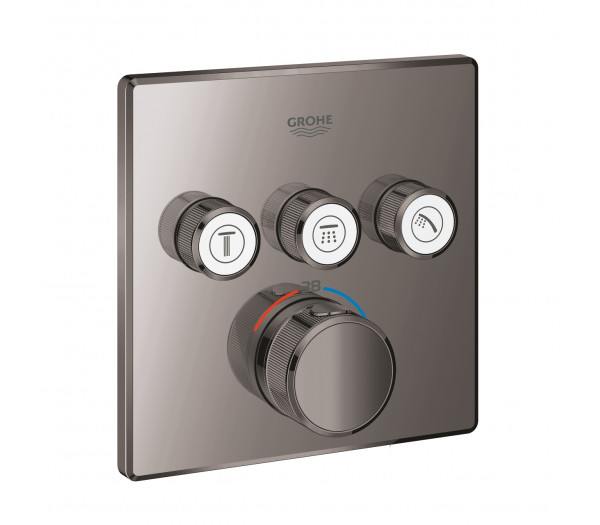 Внешняя часть термостата для ванны и душа GROHE Grohtherm SmartControl на 3 потребителя, квадратная, темный графит глянец 