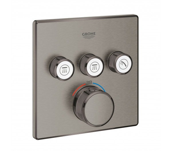 Внешняя часть термостата для ванны и душа GROHE Grohtherm SmartControl на 3 потребителя, квадратная, темный графит матовый 