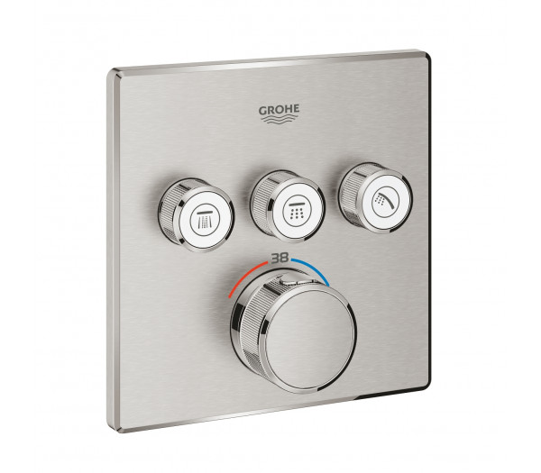 Внешняя часть термостата для ванны и душа GROHE Grohtherm SmartControl на 3 потребителя, квадратная, суперсталь 