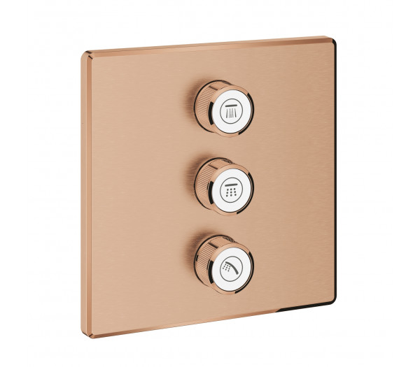 Внешняя часть переключателя потоков GROHE Grohtherm SmartControl на 3 положения, квадратная, теплый закат матовый 