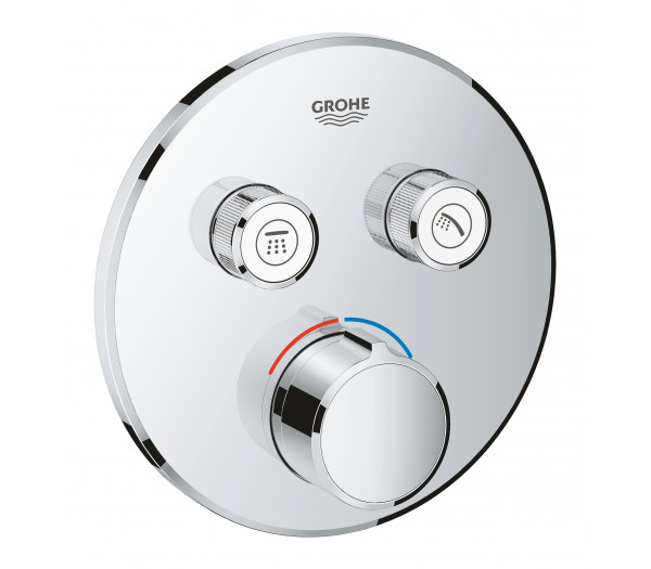 Внешняя часть смесителя для ванны и душа GROHE SmartControl круглая, на 2 потребителя, хром 