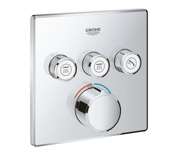 Внешняя часть смесителя для ванны и душа GROHE SmartControl квадратная, на 3 потребителя, хром 