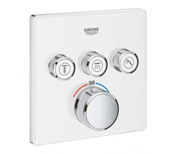Внешняя часть термостата для ванны и душа GROHE Grohtherm SmartControl на 3 потребителя, квадратная, белая луна 