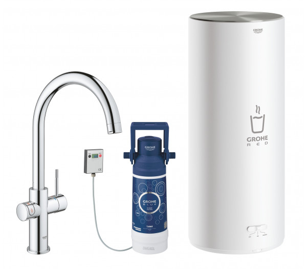 Комплект для кухни GROHE Red Duo с C-образным смесителем, бойлером L-Size и фильтром, хром 