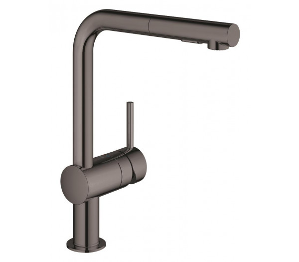Смеситель для кухонной мойки GROHE Minta с вытяжным душем, L-образный излив, темный графит глянец 